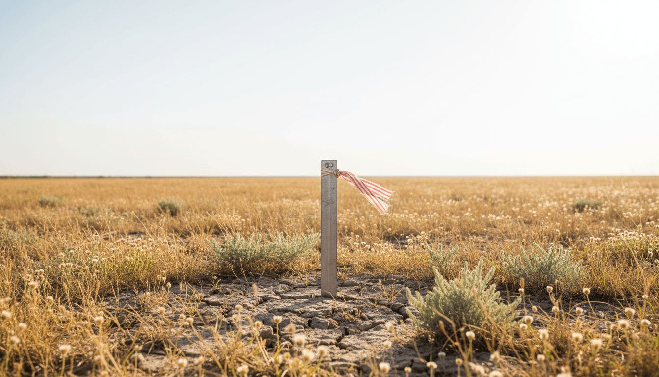 Boundary marker stake in a Texas field