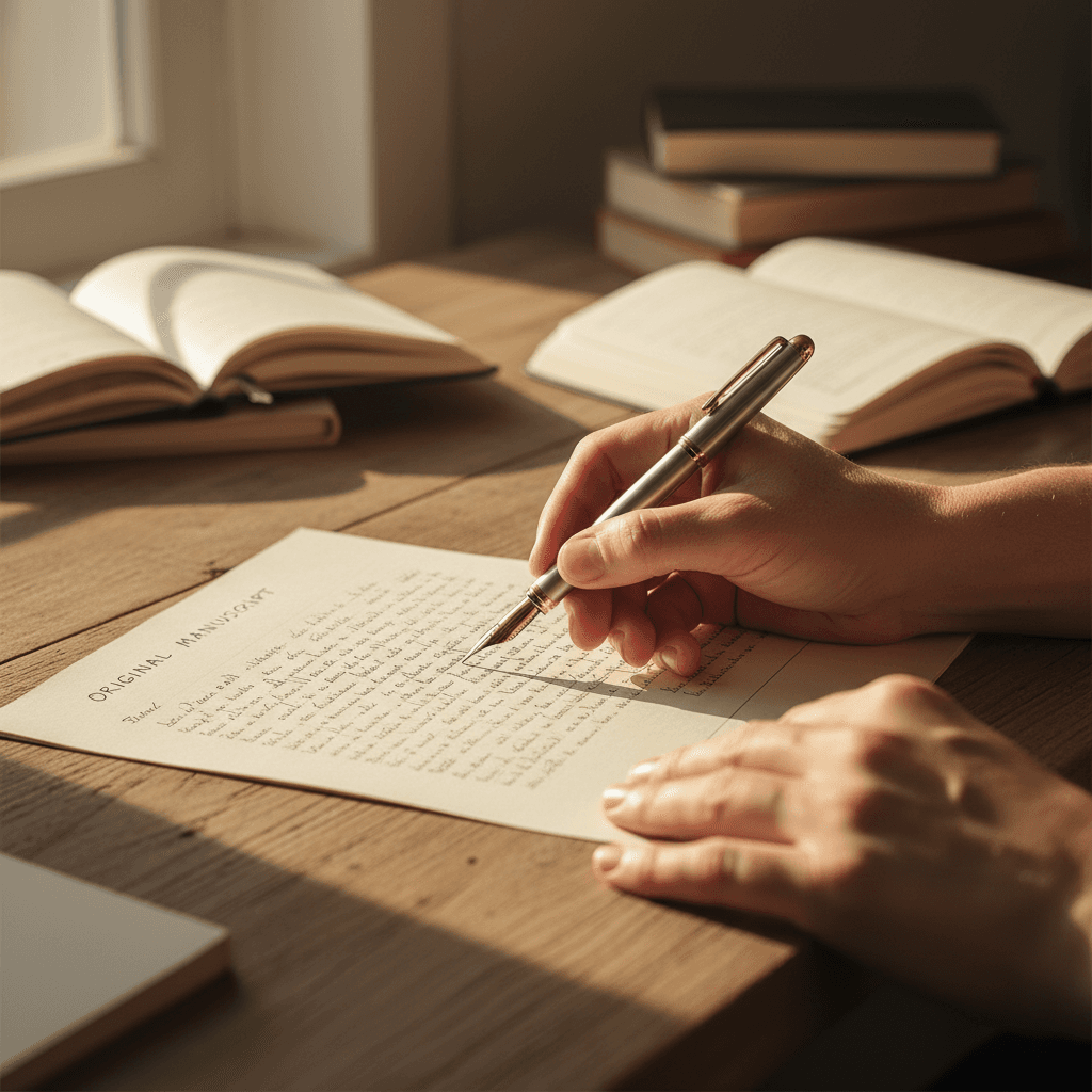 Handwritten offer letter on wooden table with fountain pen
