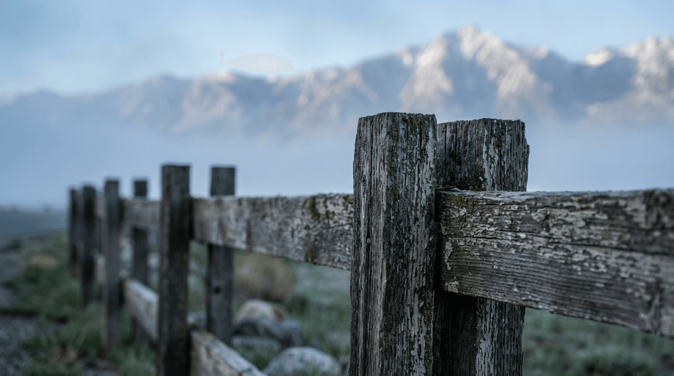 Overgrown fence line on rural land